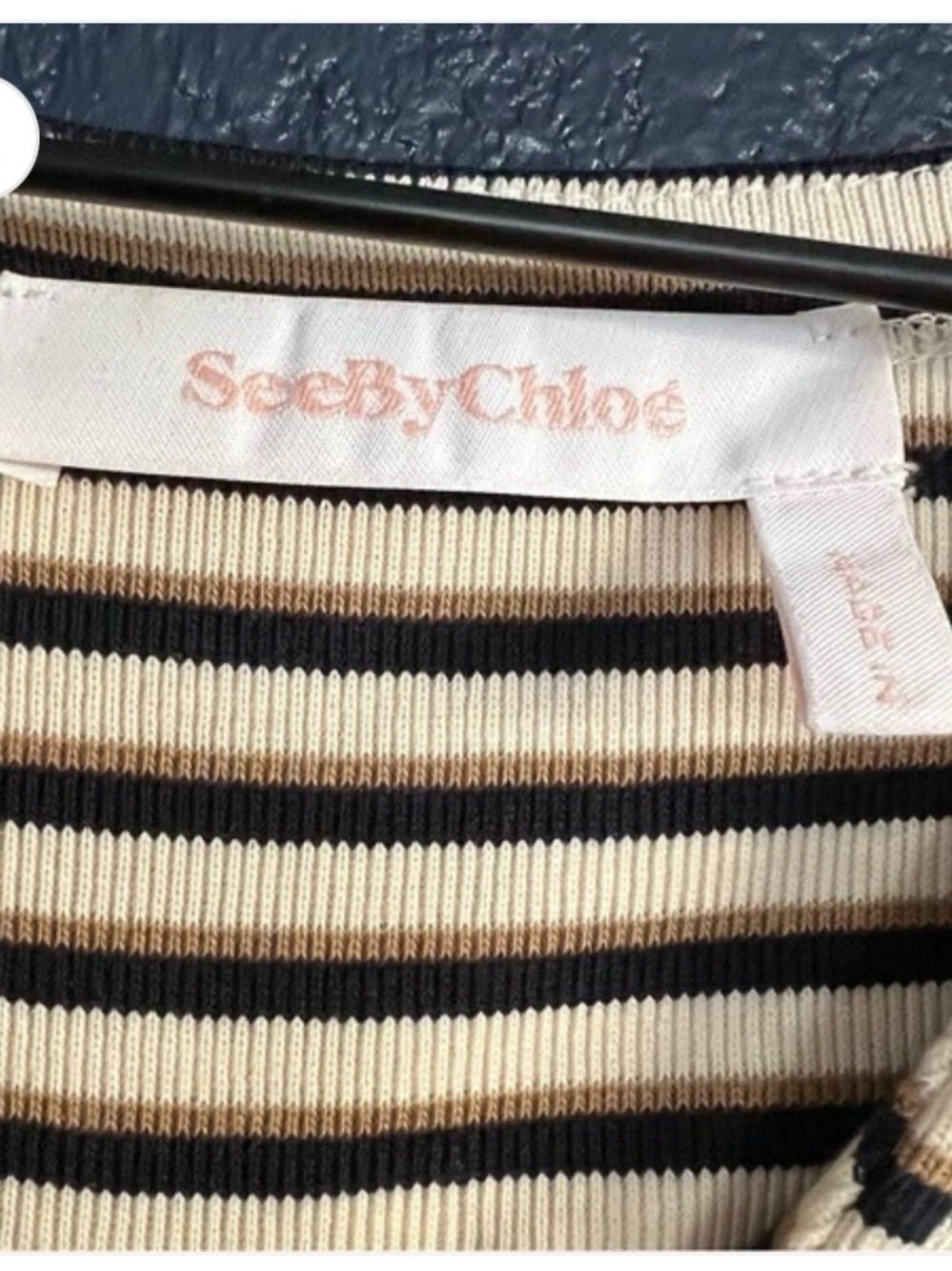 See By Chloe Striped V-Neck Cropped Blouse Black & Cream XL - Picture 2 of 7
